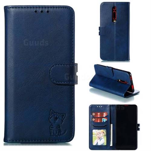 Embossing Happy Cat Leather Wallet Case for Xiaomi Redmi K20 / K20 Pro - Blue