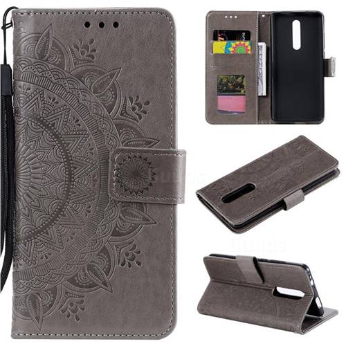 Intricate Embossing Datura Leather Wallet Case for Xiaomi Redmi K20 / K20 Pro - Gray