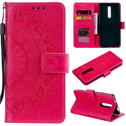 Intricate Embossing Datura Leather Wallet Case for Xiaomi Redmi K20 / K20 Pro - Rose Red