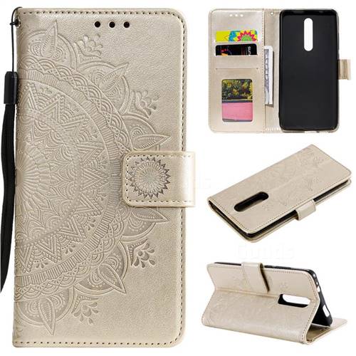 Intricate Embossing Datura Leather Wallet Case for Xiaomi Redmi K20 / K20 Pro - Golden