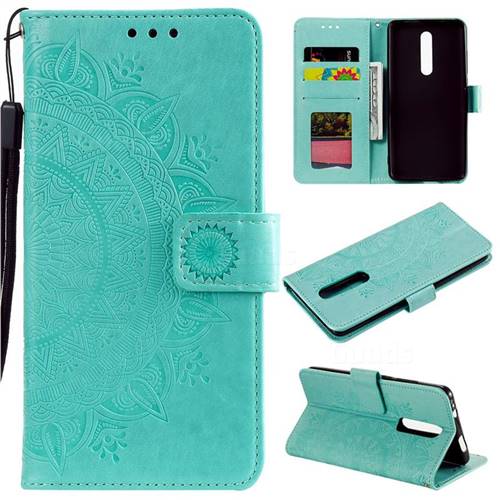 Intricate Embossing Datura Leather Wallet Case for Xiaomi Redmi K20 / K20 Pro - Mint Green