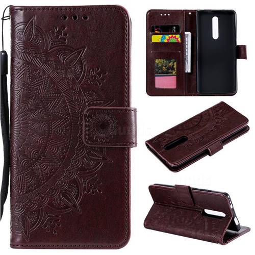 Intricate Embossing Datura Leather Wallet Case for Xiaomi Redmi K20 / K20 Pro - Brown