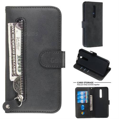 Retro Luxury Zipper Leather Phone Wallet Case for Xiaomi Redmi K20 / K20 Pro - Black