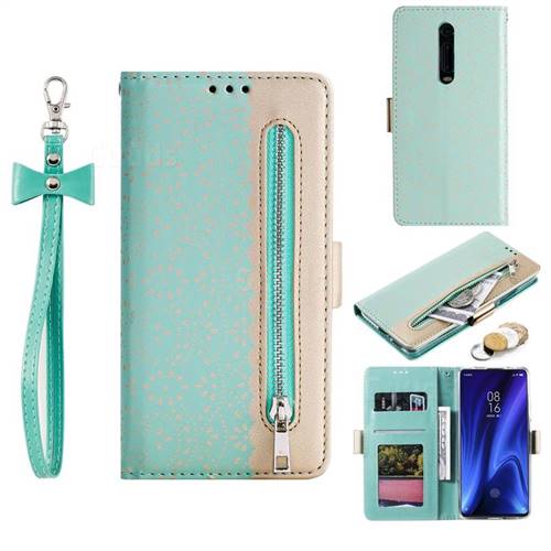 Luxury Lace Zipper Stitching Leather Phone Wallet Case for Xiaomi Redmi K20 / K20 Pro - Green
