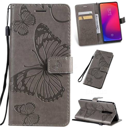 Embossing 3D Butterfly Leather Wallet Case for Xiaomi Redmi K20 / K20 Pro - Gray