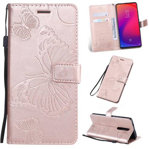 Embossing 3D Butterfly Leather Wallet Case for Xiaomi Redmi K20 / K20 Pro - Rose Gold