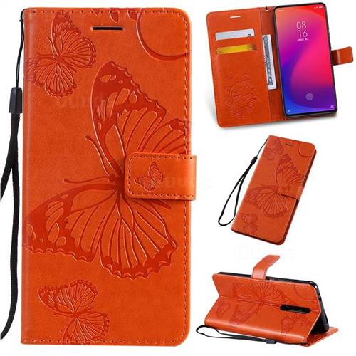 Embossing 3D Butterfly Leather Wallet Case for Xiaomi Redmi K20 / K20 Pro - Orange