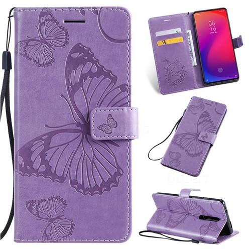 Embossing 3D Butterfly Leather Wallet Case for Xiaomi Redmi K20 / K20 Pro - Purple