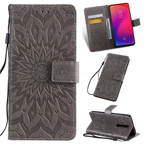 Embossing Sunflower Leather Wallet Case for Xiaomi Redmi K20 / K20 Pro - Gray