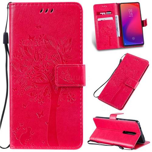 Embossing Butterfly Tree Leather Wallet Case for Xiaomi Redmi K20 / K20 Pro - Rose