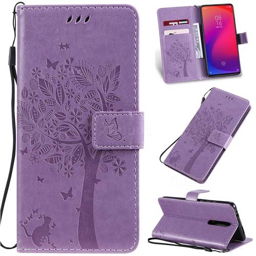 Embossing Butterfly Tree Leather Wallet Case for Xiaomi Redmi K20 / K20 Pro - Violet
