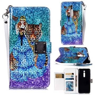 Beauty and Tiger 3D Shiny Dazzle Smooth PU Leather Wallet Case for Xiaomi Redmi K20 / K20 Pro