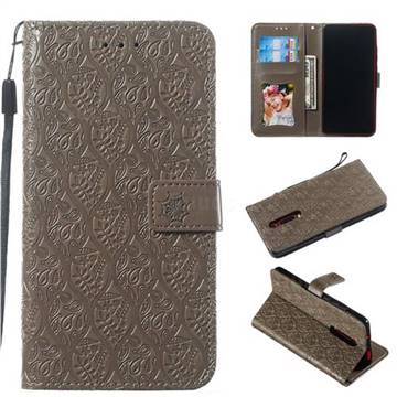 Intricate Embossing Rattan Flower Leather Wallet Case for Xiaomi Redmi K20 / K20 Pro - Grey