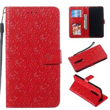 Intricate Embossing Rattan Flower Leather Wallet Case for Xiaomi Redmi K20 / K20 Pro - Red