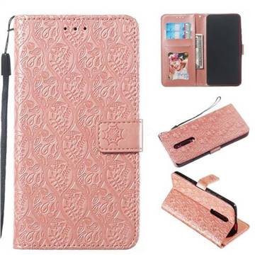 Intricate Embossing Rattan Flower Leather Wallet Case for Xiaomi Redmi K20 / K20 Pro - Pink