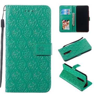 Intricate Embossing Rattan Flower Leather Wallet Case for Xiaomi Redmi K20 / K20 Pro - Green