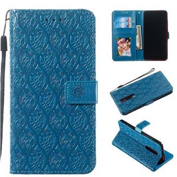 Intricate Embossing Rattan Flower Leather Wallet Case for Xiaomi Redmi K20 / K20 Pro - Blue