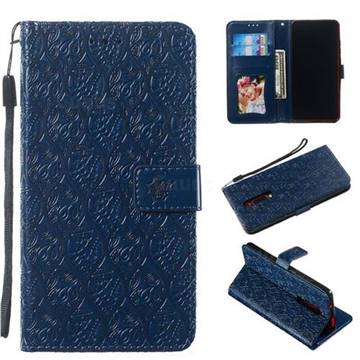 Intricate Embossing Rattan Flower Leather Wallet Case for Xiaomi Redmi K20 / K20 Pro - Navy