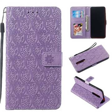 Intricate Embossing Rattan Flower Leather Wallet Case for Xiaomi Redmi K20 / K20 Pro - Purple