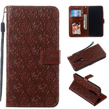 Intricate Embossing Rattan Flower Leather Wallet Case for Xiaomi Redmi K20 / K20 Pro - Brown