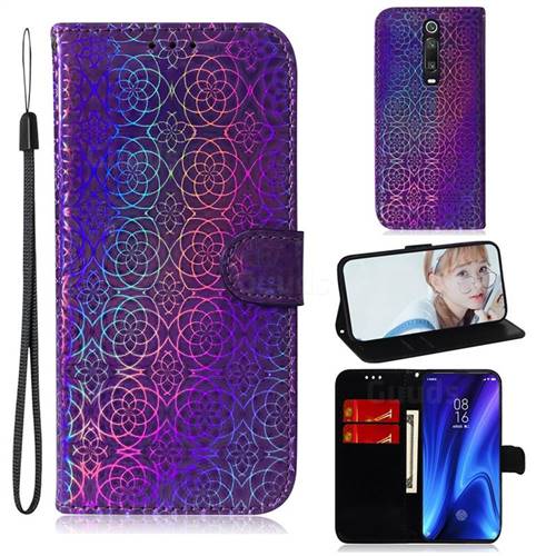 Laser Circle Shining Leather Wallet Phone Case for Xiaomi Redmi K20 / K20 Pro - Purple