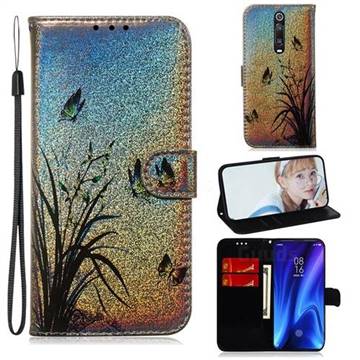 Butterfly Orchid Laser Shining Leather Wallet Phone Case for Xiaomi Redmi K20 / K20 Pro