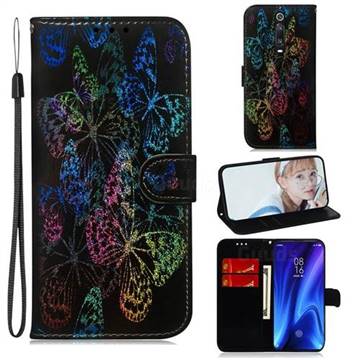 Black Butterfly Laser Shining Leather Wallet Phone Case for Xiaomi Redmi K20 / K20 Pro