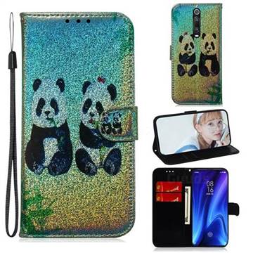 Two Pandas Laser Shining Leather Wallet Phone Case for Xiaomi Redmi K20 / K20 Pro