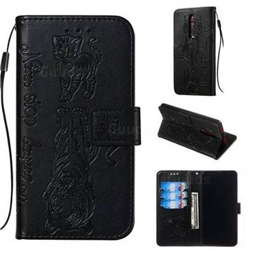 Embossing Tiger and Cat Leather Wallet Case for Xiaomi Redmi K20 / K20 Pro - Black