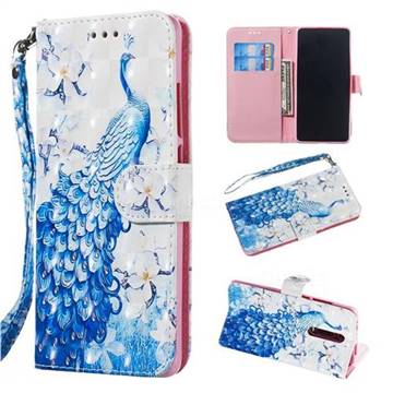 Blue Peacock 3D Painted Leather Wallet Phone Case for Xiaomi Redmi K20 / K20 Pro