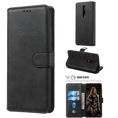 Retro Calf Matte Leather Wallet Phone Case for Xiaomi Redmi K20 / K20 Pro - Black