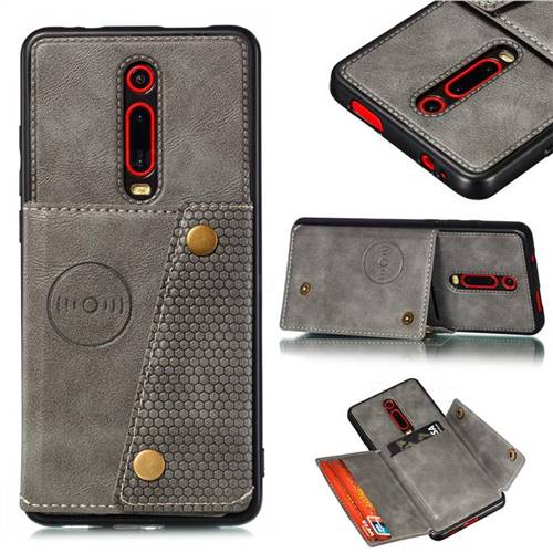 Retro Multifunction Card Slots Stand Leather Coated Phone Back Cover for Xiaomi Redmi K20 / K20 Pro - Gray