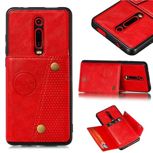 Retro Multifunction Card Slots Stand Leather Coated Phone Back Cover for Xiaomi Redmi K20 / K20 Pro - Red