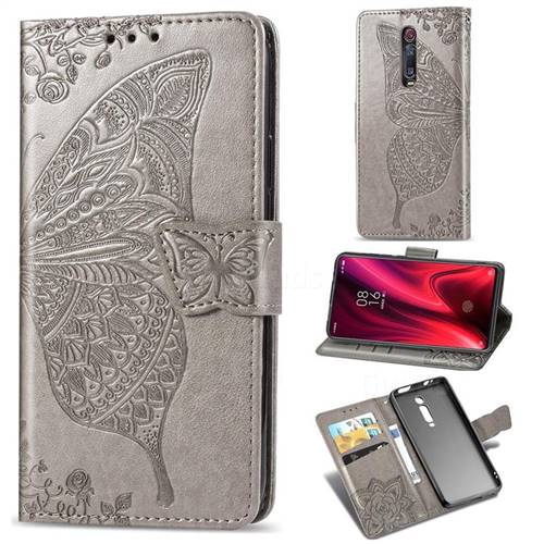 Embossing Mandala Flower Butterfly Leather Wallet Case for Xiaomi Redmi K20 / K20 Pro - Gray