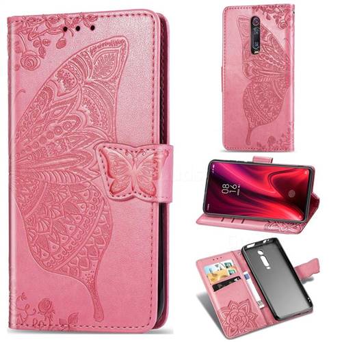 Embossing Mandala Flower Butterfly Leather Wallet Case for Xiaomi Redmi K20 / K20 Pro - Pink