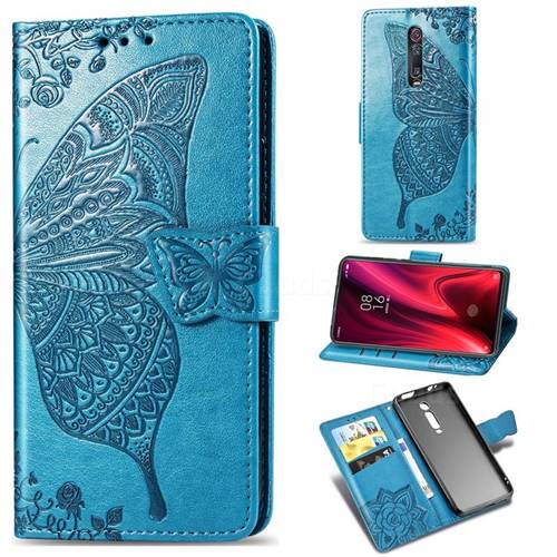 Embossing Mandala Flower Butterfly Leather Wallet Case for Xiaomi Redmi K20 / K20 Pro - Blue
