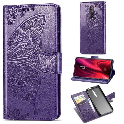 Embossing Mandala Flower Butterfly Leather Wallet Case for Xiaomi Redmi K20 / K20 Pro - Dark Purple