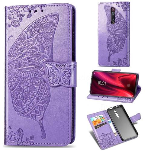 Embossing Mandala Flower Butterfly Leather Wallet Case for Xiaomi Redmi K20 / K20 Pro - Light Purple