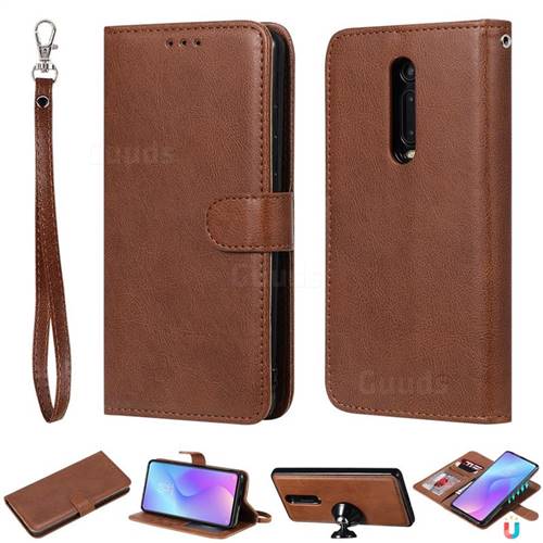 Retro Greek Detachable Magnetic PU Leather Wallet Phone Case for Xiaomi Redmi K20 / K20 Pro - Brown