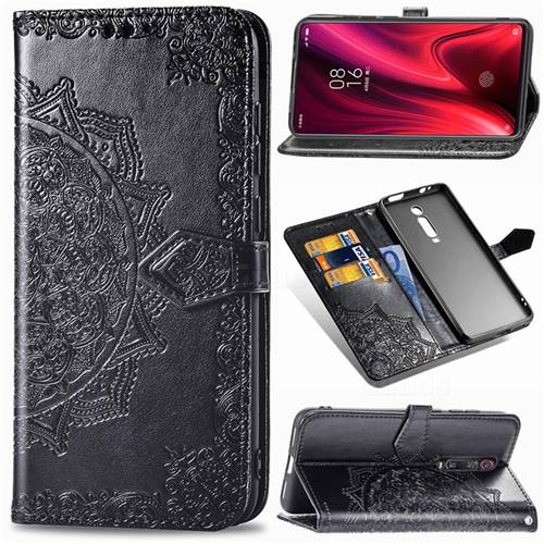 Embossing Imprint Mandala Flower Leather Wallet Case for Xiaomi Redmi K20 / K20 Pro - Black