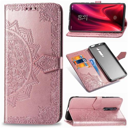 Embossing Imprint Mandala Flower Leather Wallet Case for Xiaomi Redmi K20 / K20 Pro - Rose Gold