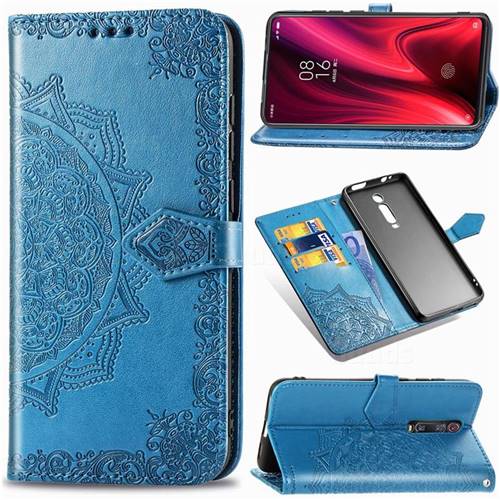 Embossing Imprint Mandala Flower Leather Wallet Case for Xiaomi Redmi K20 / K20 Pro - Blue