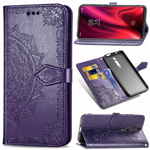 Embossing Imprint Mandala Flower Leather Wallet Case for Xiaomi Redmi K20 / K20 Pro - Purple