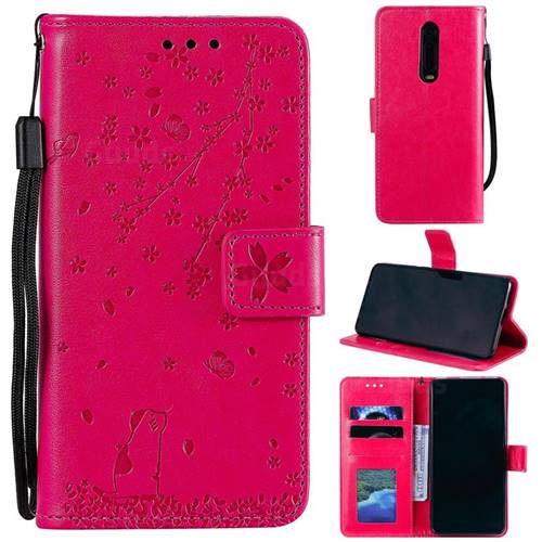 Embossing Cherry Blossom Cat Leather Wallet Case for Xiaomi Redmi K20 / K20 Pro - Rose
