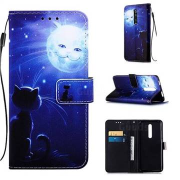 Cat and Moon Matte Leather Wallet Phone Case for Xiaomi Redmi K20 / K20 Pro