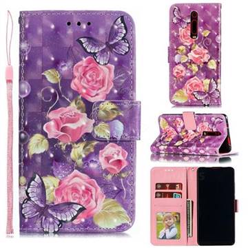 Purple Butterfly Flower 3D Painted Leather Phone Wallet Case for Xiaomi Redmi K20 / K20 Pro