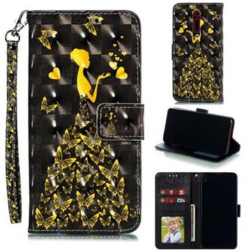 Golden Butterfly Girl 3D Painted Leather Phone Wallet Case for Xiaomi Redmi K20 / K20 Pro