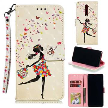 Flower Girl 3D Painted Leather Phone Wallet Case for Xiaomi Redmi K20 / K20 Pro