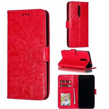 Intricate Embossing Lace Jasmine Flower Leather Wallet Case for Xiaomi Redmi K20 / K20 Pro - Red