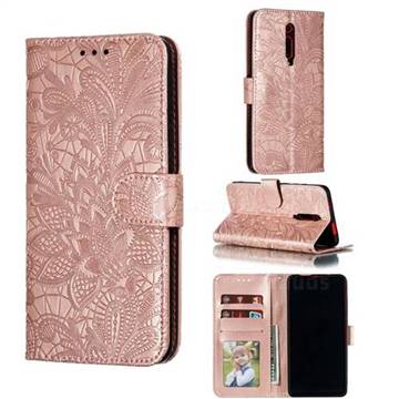 Intricate Embossing Lace Jasmine Flower Leather Wallet Case for Xiaomi Redmi K20 / K20 Pro - Rose Gold